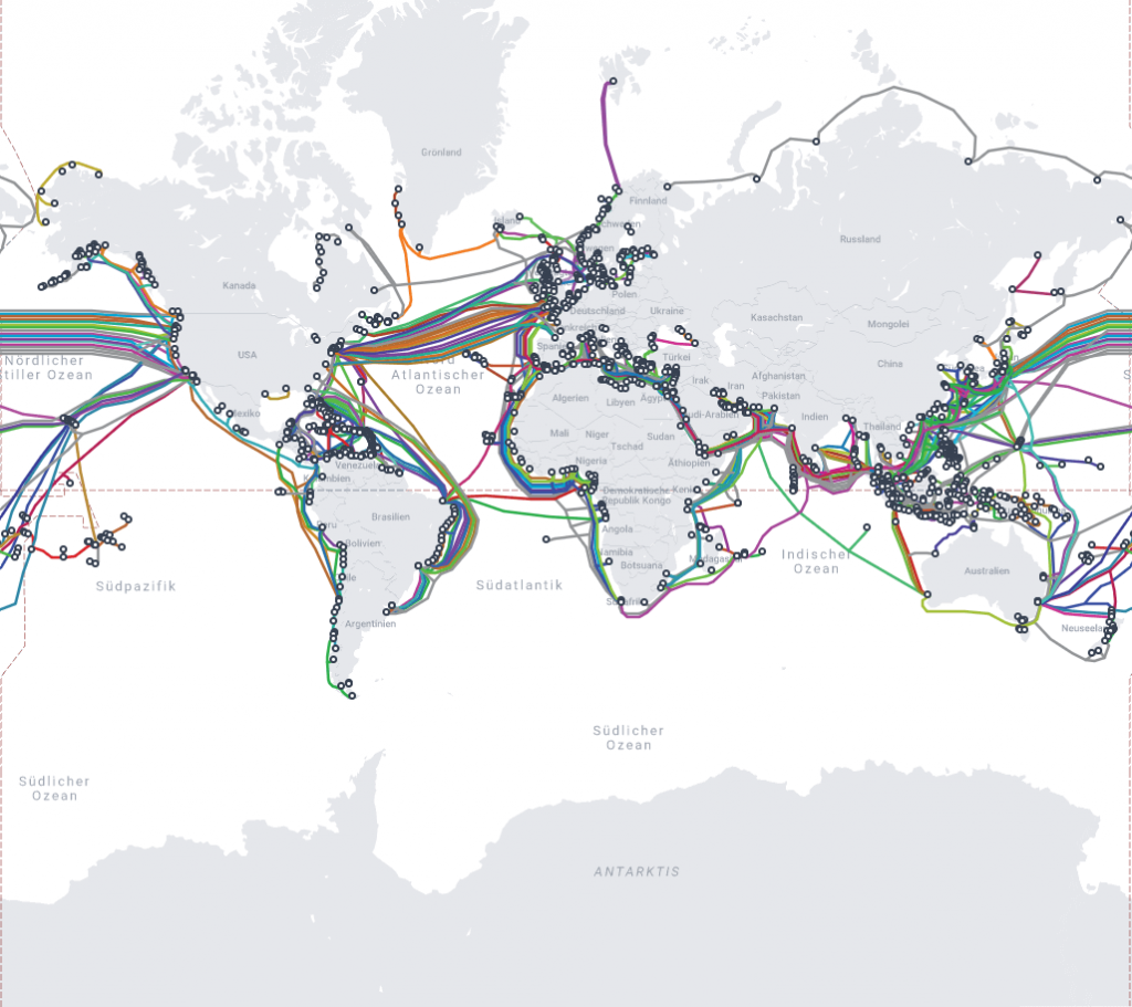 Unterwasserkarte der weltweiten Glasfaser Tiefseekabel